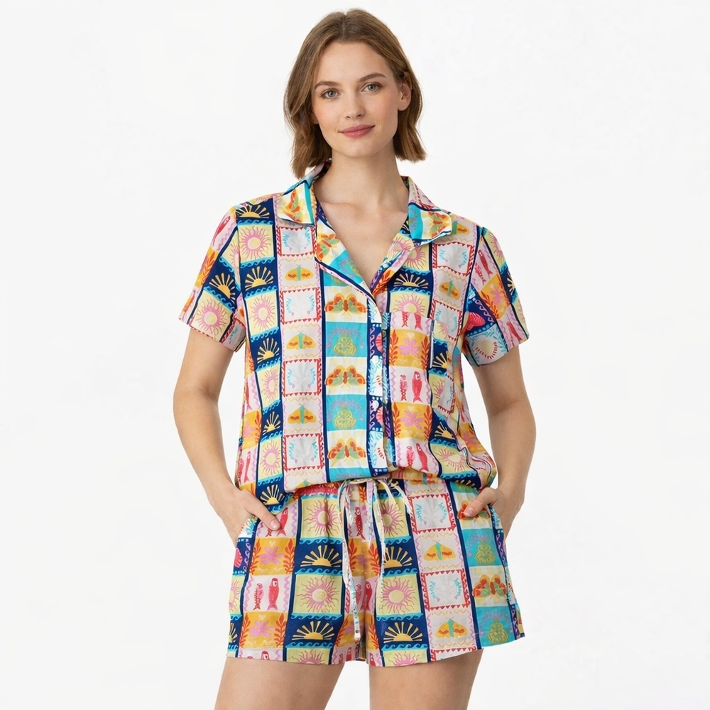 Cynthia Rowley Small Shorts Sleepwear Loungewear Pajama's Set Cropped PJ's  #98